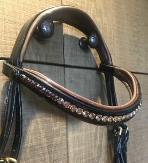 Amalfi Black Snaffle Patent/Bronze sparkle piping / Brown padding