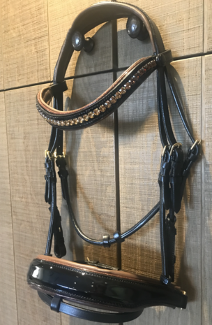 Amalfi Black Snaffle Patent/Bronze sparkle piping / Brown padding